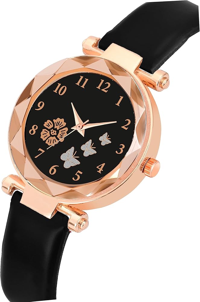 Women’s Analog Watch – Rose Gold Case, Black & Brown Straps