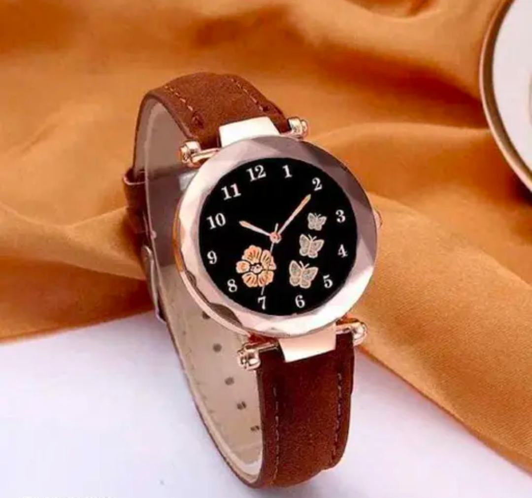Women’s Analog Watch – Rose Gold Case, Black & Brown Straps