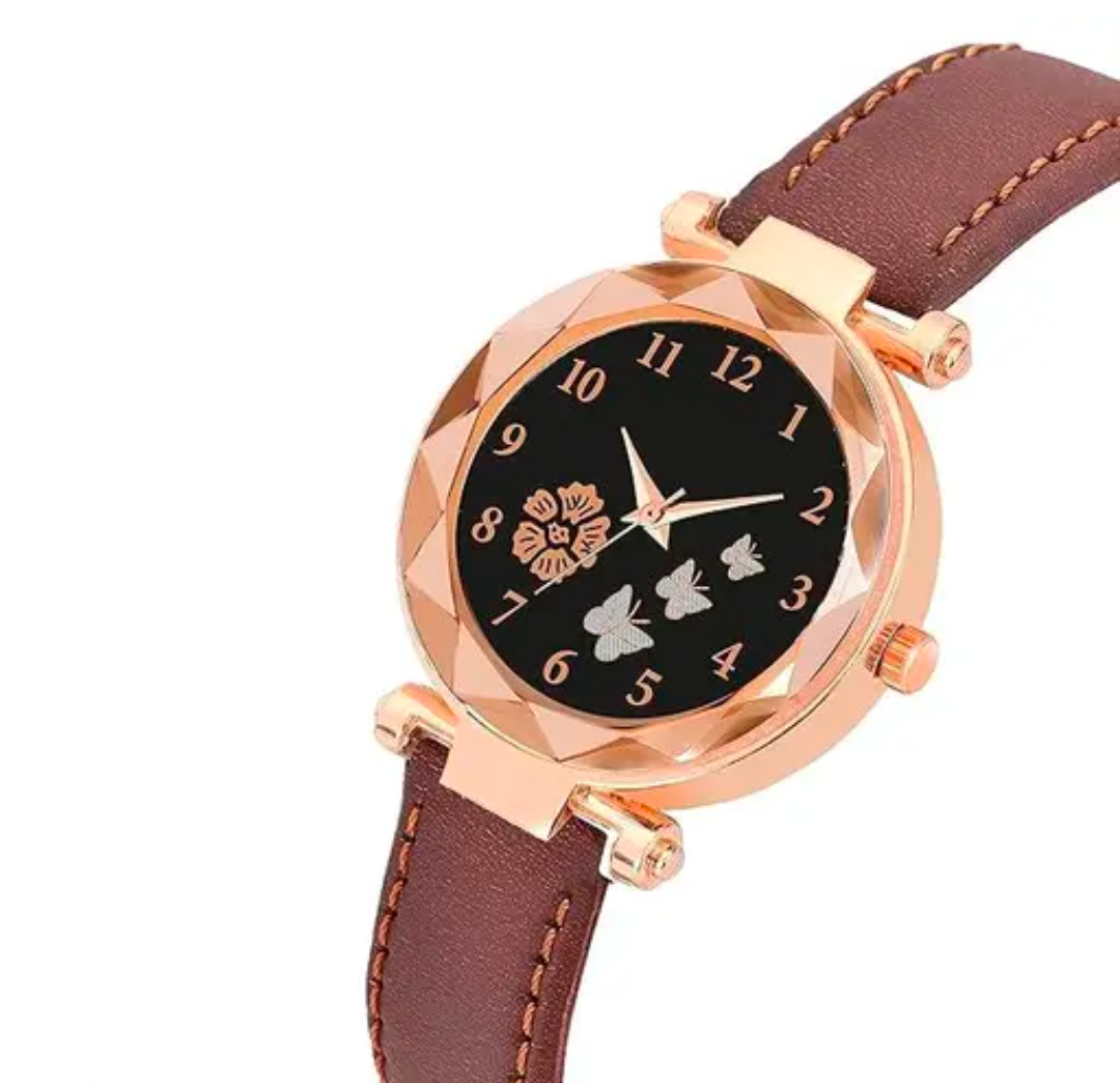 Women’s Analog Watch – Rose Gold Case, Black & Brown Straps