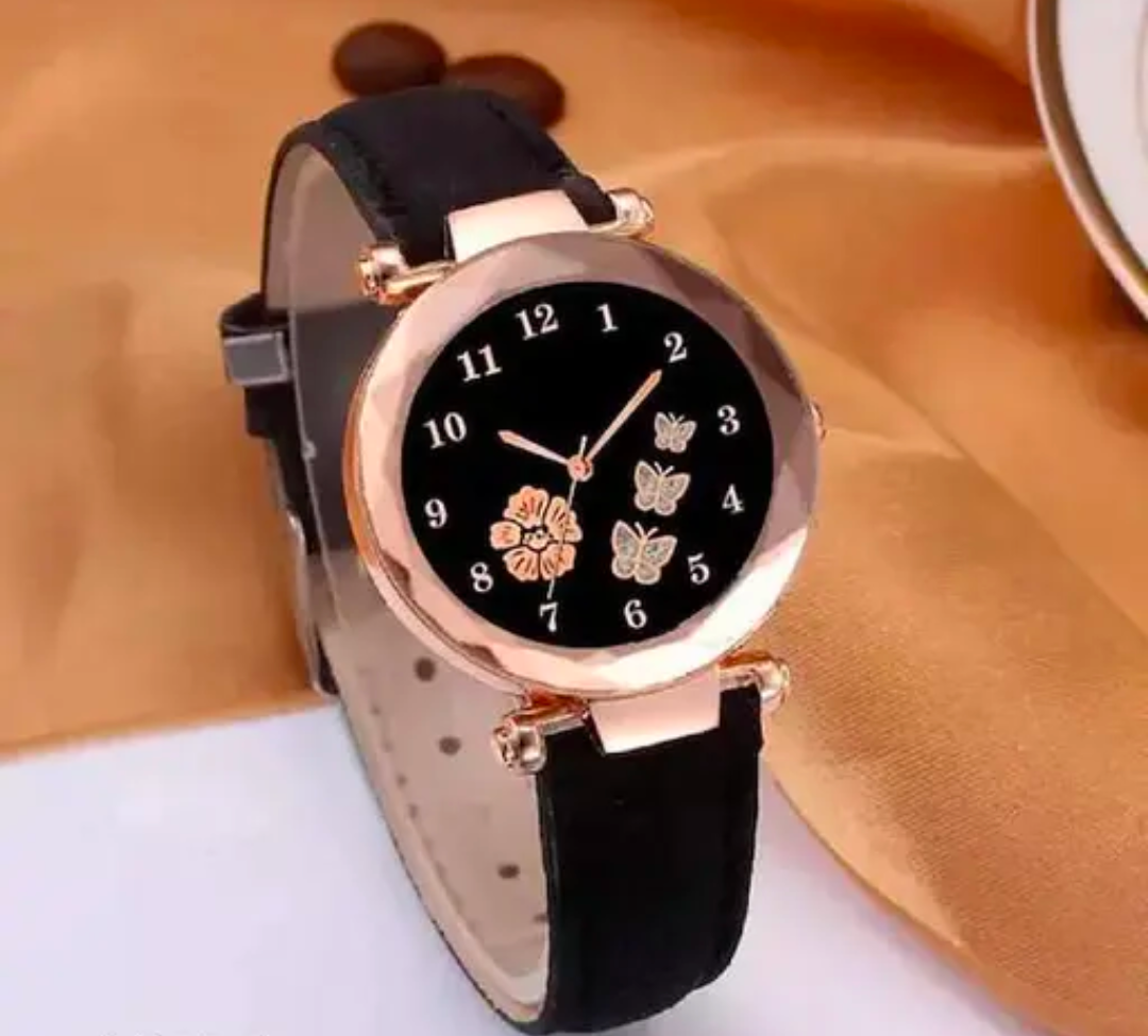 Women’s Analog Watch – Rose Gold Case, Black & Brown Straps