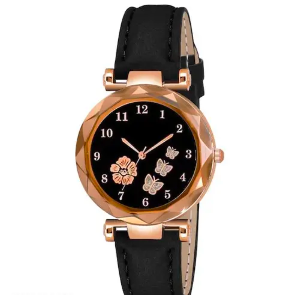 Women’s Analog Watch – Rose Gold Case, Black & Brown Straps